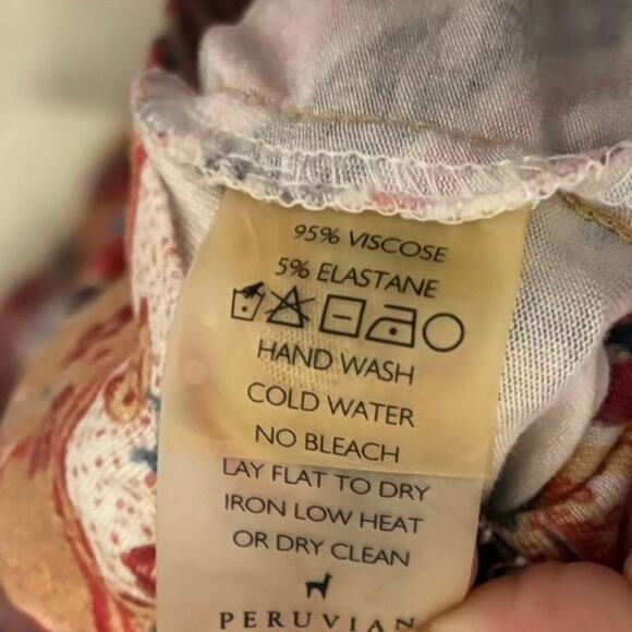 Peruvian Connection Red White Paisley Print Ruched Midi Dress Size Large - Picture 4 of 4